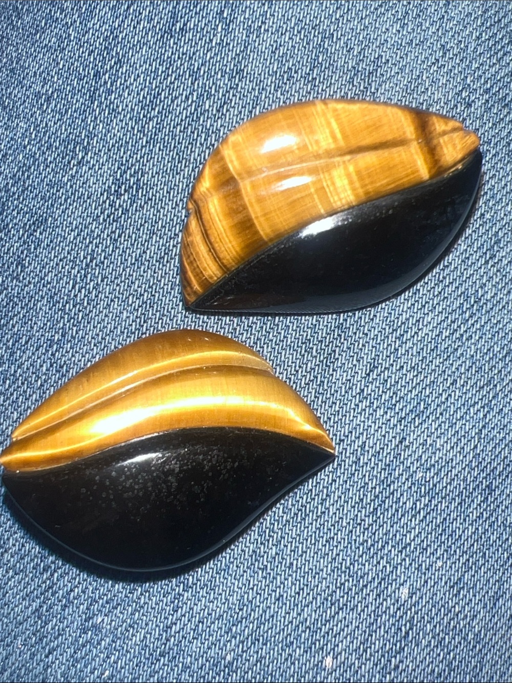 Mid century modern Bakelight clip on two tone earrings